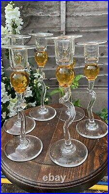 Beautiful Collection of 6 Vintage First Glass Amber Candlesticks