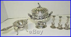 Beautiful Ornate Vintage. 800 Silver Sugar Bowl, Strainer and Candlestick Set