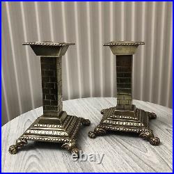 Beautiful Pair Of Solid Brass Antique / Vintage Candlesticks / Square / Rare