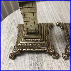 Beautiful Pair Of Solid Brass Antique / Vintage Candlesticks / Square / Rare