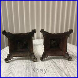 Beautiful Pair Of Solid Brass Antique / Vintage Candlesticks / Square / Rare