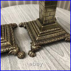 Beautiful Pair Of Solid Brass Antique / Vintage Candlesticks / Square / Rare