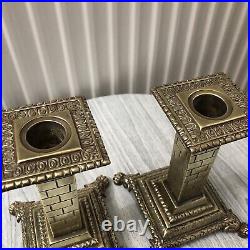 Beautiful Pair Of Solid Brass Antique / Vintage Candlesticks / Square / Rare