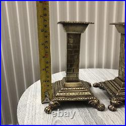 Beautiful Pair Of Solid Brass Antique / Vintage Candlesticks / Square / Rare