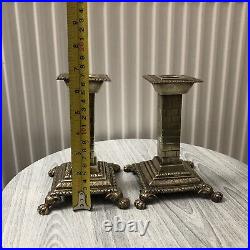 Beautiful Pair Of Solid Brass Antique / Vintage Candlesticks / Square / Rare