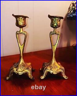 Beautiful Pair of vintage Bronze Art Nouveau candle Holders! 7.5
