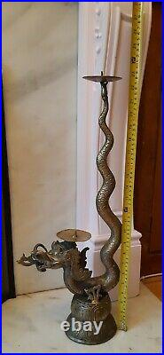 Beautiful VINTAGE Large Brass Chinese Dragon double Candle Holder candlestick