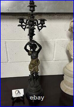 Beautiful Vintage Bronze Metal Female Figurine Candelabra After Emile Bruchon