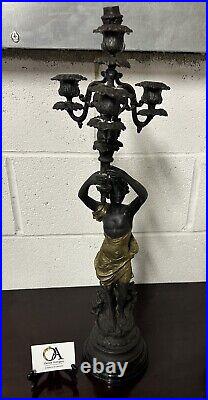 Beautiful Vintage Bronze Metal Female Figurine Candelabra After Emile Bruchon