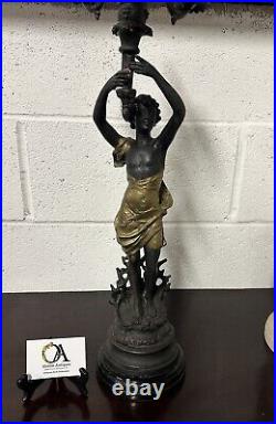 Beautiful Vintage Bronze Metal Female Figurine Candelabra After Emile Bruchon