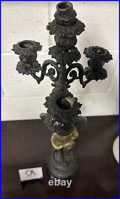 Beautiful Vintage Bronze Metal Female Figurine Candelabra After Emile Bruchon