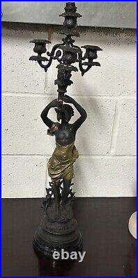 Beautiful Vintage Bronze Metal Female Figurine Candelabra After Emile Bruchon