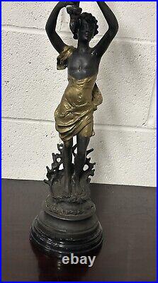 Beautiful Vintage Bronze Metal Female Figurine Candelabra After Emile Bruchon