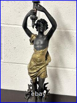 Beautiful Vintage Bronze Metal Female Figurine Candelabra After Emile Bruchon