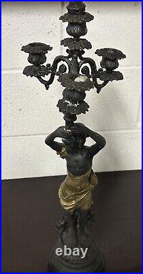 Beautiful Vintage Bronze Metal Female Figurine Candelabra After Emile Bruchon