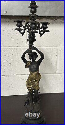 Beautiful Vintage Bronze Metal Female Figurine Candelabra After Emile Bruchon