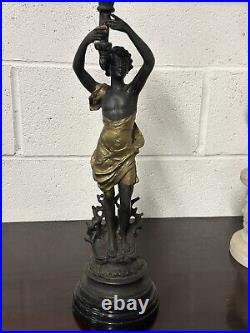 Beautiful Vintage Bronze Metal Female Figurine Candelabra After Emile Bruchon