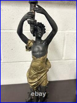 Beautiful Vintage Bronze Metal Female Figurine Candelabra After Emile Bruchon