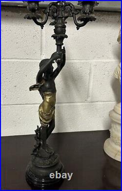 Beautiful Vintage Bronze Metal Female Figurine Candelabra After Emile Bruchon