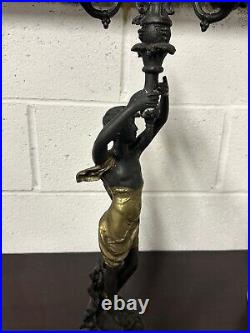 Beautiful Vintage Bronze Metal Female Figurine Candelabra After Emile Bruchon