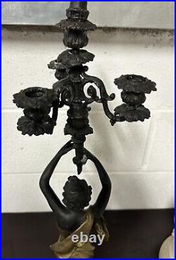 Beautiful Vintage Bronze Metal Female Figurine Candelabra After Emile Bruchon