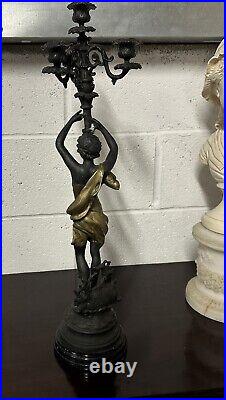 Beautiful Vintage Bronze Metal Female Figurine Candelabra After Emile Bruchon