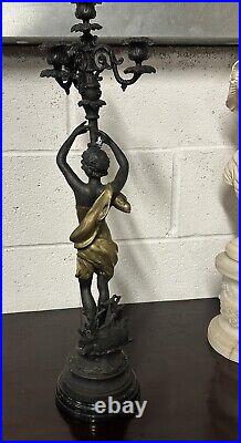 Beautiful Vintage Bronze Metal Female Figurine Candelabra After Emile Bruchon