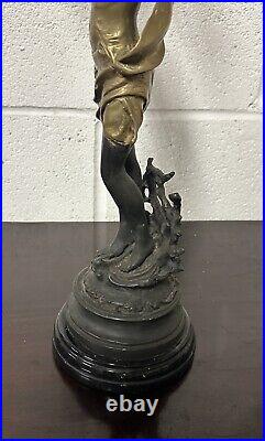 Beautiful Vintage Bronze Metal Female Figurine Candelabra After Emile Bruchon