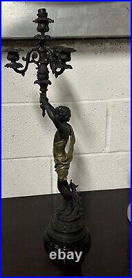 Beautiful Vintage Bronze Metal Female Figurine Candelabra After Emile Bruchon