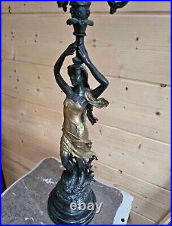 Beautiful Vintage Bronze Metal Female Figurine Candelabra Emile Bruchon Replica