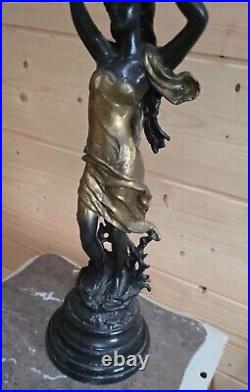 Beautiful Vintage Bronze Metal Female Figurine Candelabra Emile Bruchon Replica