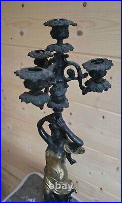 Beautiful Vintage Bronze Metal Female Figurine Candelabra Emile Bruchon Replica