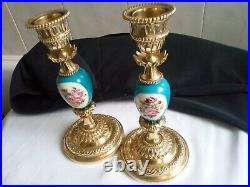 Beautiful pair of vintage ormolu sevres style candlesticks 17cms tall. Immaculate