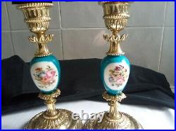 Beautiful pair of vintage ormolu sevres style candlesticks 17cms tall. Immaculate