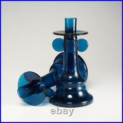 Bertil Vallien Kosta Boda Afors Sweden Blue Glass Series Candlestick Holders Vtg