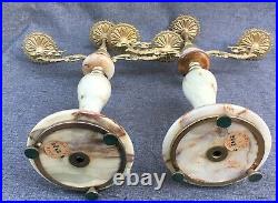 Big vintage pair of italian chandeliers candlesticks onyx and brass 1970's