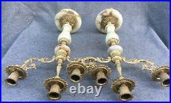 Big vintage pair of italian chandeliers candlesticks onyx and brass 1970's