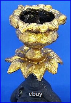 Black & gold gilt metal vintage Art Deco antique pair of cherub candlesticks