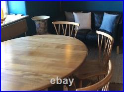 Blonde Vintage Retro Ercol Drop Leaf Table + 4 Fiddle Seat Candlestick Chairs