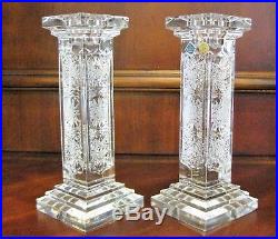 Bohemian Vintage Czech Crystal Hand Cut Pair of 8 Pillar Candlesticks Queenlace