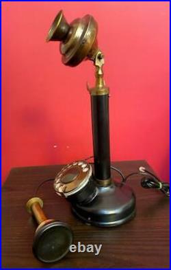 Brass Candlestick Vintage Phone Rotary Dial Working Telephone Vintage Gift Item