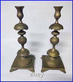 Brass Pair Candle Holder Vintage Candlestick Solid Holders Large 2 Stick Ornate