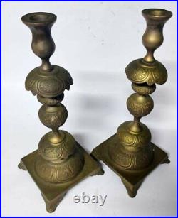 Brass Pair Candle Holder Vintage Candlestick Solid Holders Large 2 Stick Ornate