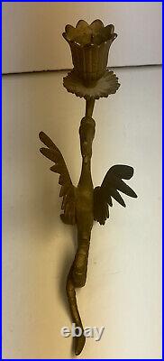 Bronze Dragon Phoenix Candlestick Candle Holder Sculpture Vintage 6.5 X 8