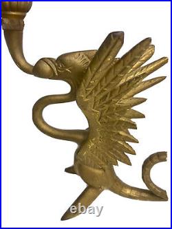 Bronze Dragon Phoenix Candlestick Candle Holder Sculpture Vintage 6.5 X 8