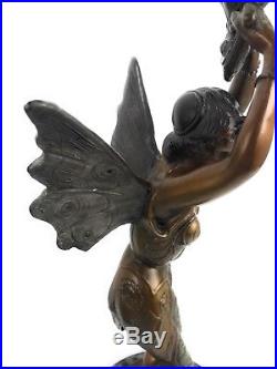 Bronze Marble Fairy Candlesticks Art Deco Vtg 1980 Male and Female 16 Tall Rare