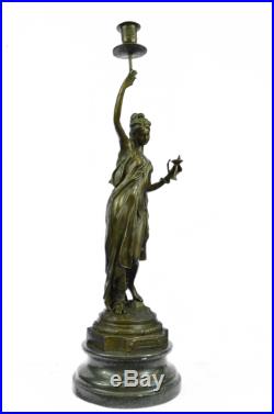 Bronze Sculpture Statue VINTAGE FRENCH GILT & CARVED MARBLE FIGURAL CANDLE STICK