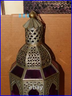 (C) VTG, LARGE, MOROCCAN STYLE, Lantern Tea Light Candle Holder HANGING, BURGUNDY
