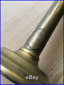 C1850 Vintage Brass Student Candle Lamp Candlestick A. Barrett Lace Reflector