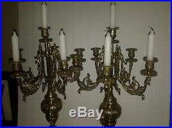CANDELABRA Neo Gothic Pair. Bronze Brass. 26 tall. Vintage 5 Arm. Candlesticks